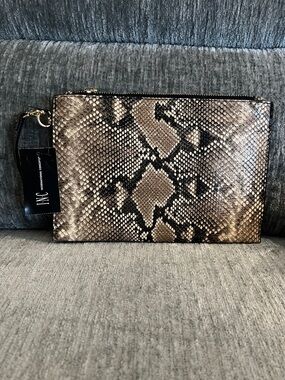 INC International Concepts Taupe and Black Snake-Print Wristlet Clutch